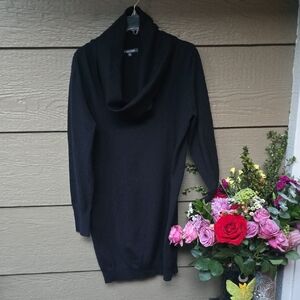 Adagio Black Cowl Neck Sweater Dress 40 wool blend